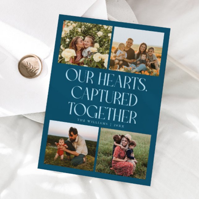 Tarjeta Festiva Our Hearts Teal Multi Photo Valentines Day  (Subido por el creador)