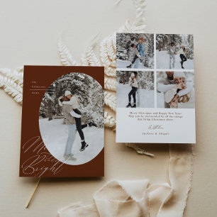 Tarjeta Festiva Oval Photo Script Typography Simple Navidades