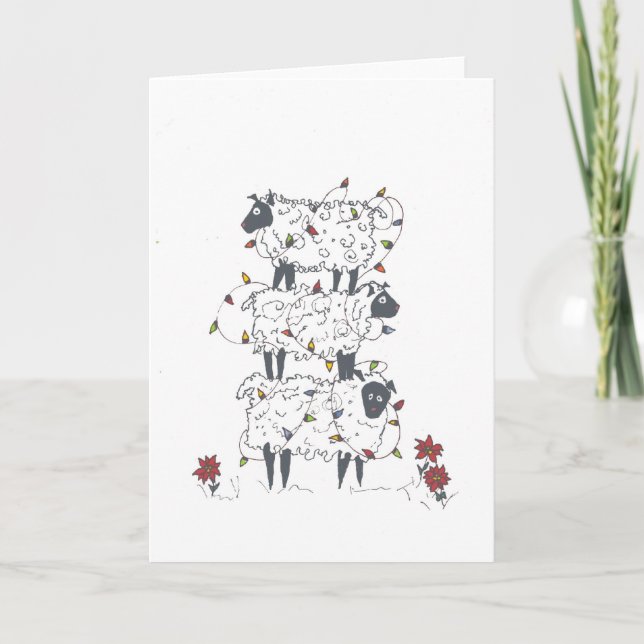 Tarjeta Festiva Oveja apilada en Navidades (Anverso)