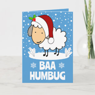 Tarjeta Festiva Oveja Baa Humbug con sombrero de Santa Claus en va