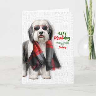 Tarjeta Festiva Oveja linda Perro divertido Pulgas Navidog con nom