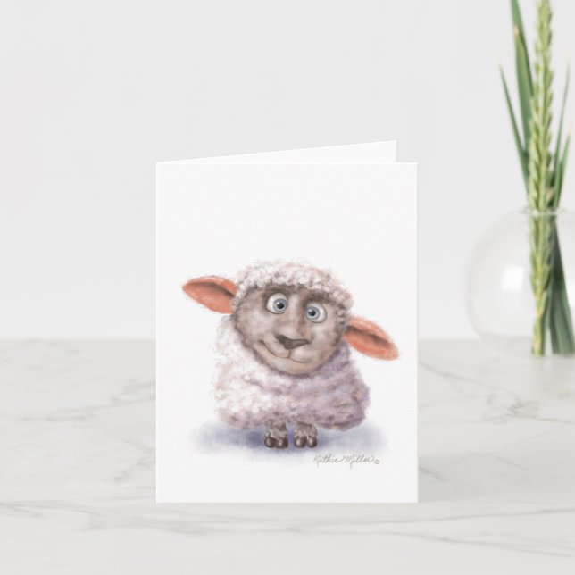 Tarjeta Festiva Ovejas de Dibujos Animados de Algodón (Anverso)