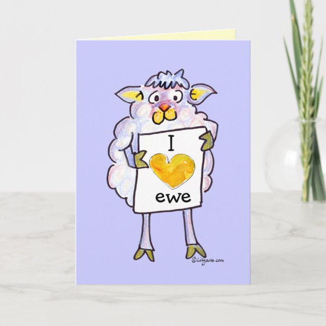 Tarjeta Festiva Ovejas del dibujo animado del día de San Valentín (Anverso)