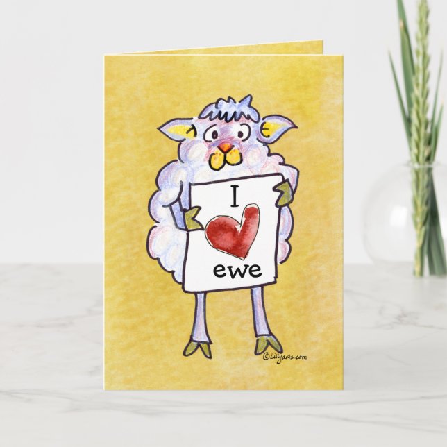 Tarjeta Festiva Ovejas del dibujo animado del día de San Valentín (Anverso)