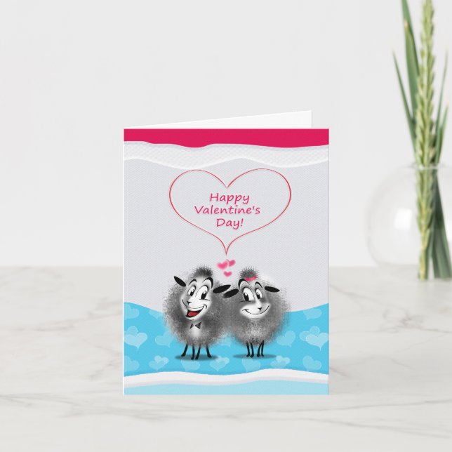 Tarjeta Festiva Ovejas lindas preciosas del el día de San Valentín (Anverso)