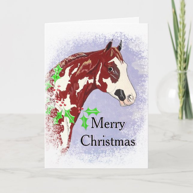 Tarjeta Festiva Overo Paint Horse (Navidades) (Anverso)
