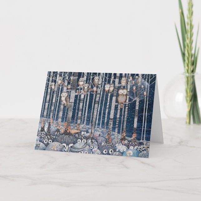 Tarjeta Festiva Owl Fox Forest (Anverso)