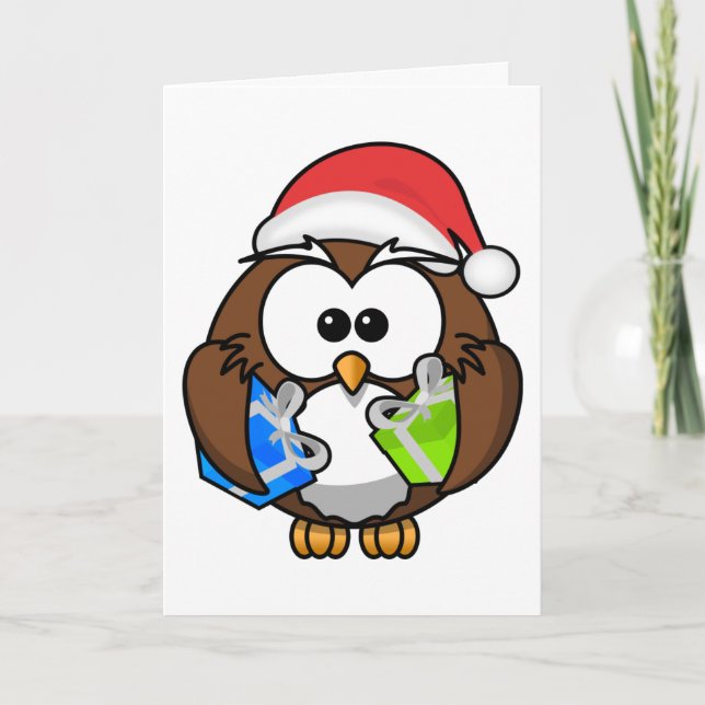 Tarjeta Festiva Owl, Fröhliche Weihnachten! (Anverso)
