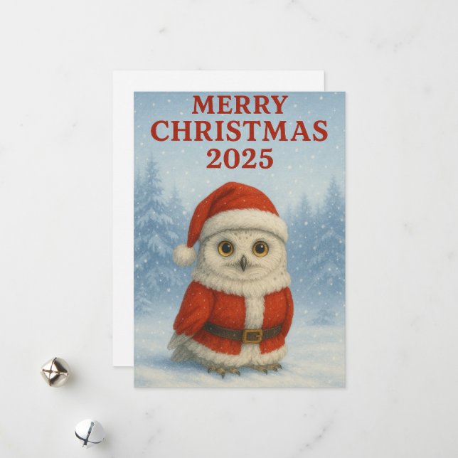 Tarjeta Festiva Owl Merry Christmas  (Anverso/Reverso In Situ)
