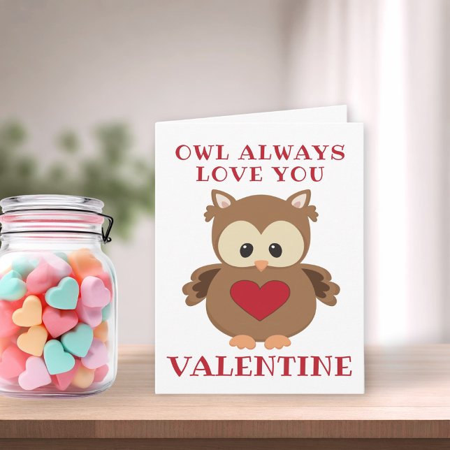 Tarjeta Festiva Owl siempre te quiere, Valentine (Owl Always Love You, Valentine Holiday Card)
