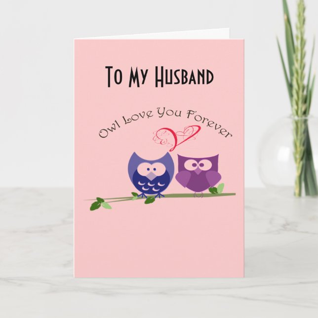 Tarjeta Festiva Owl Te Ama Por Siempre, Lechuzas Cutas (Anverso)
