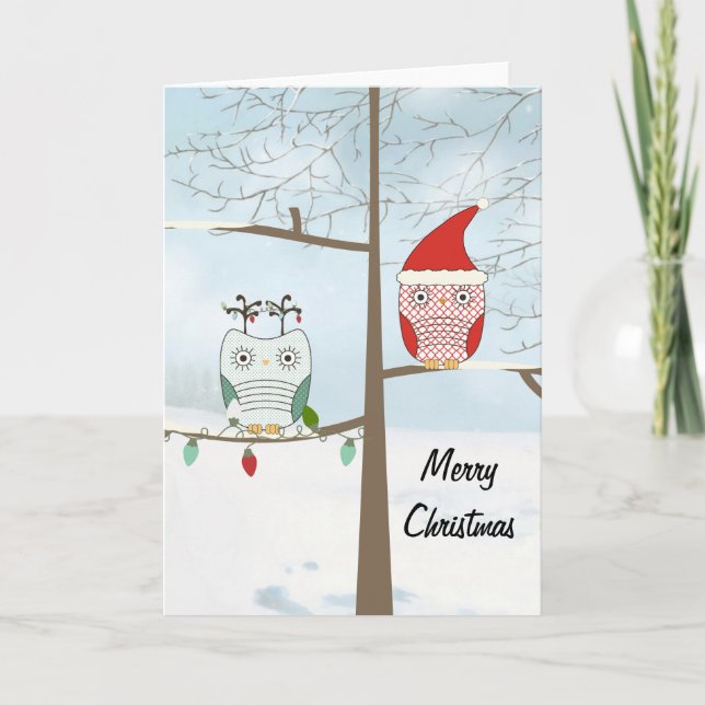 Tarjeta Festiva Owls Navidades (Anverso)