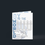 Tarjeta Festiva Oy To the World Funny Hanukkah Menorah Doblado Azu<br><div class="desc">todo el texto que hay en el interior de esta tarjeta es siderado, así que se puede cambiar fácilmente si se desea. esto obviamente incluye la firma. el frontal incluye gráficos un globo opaco que lleva una máscara en el fondo, y un contorno de la menorah plateado hacia la parte...</div>