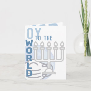 Tarjeta Festiva Oy To the World Funny Hanukkah Menorah Doblado Azu