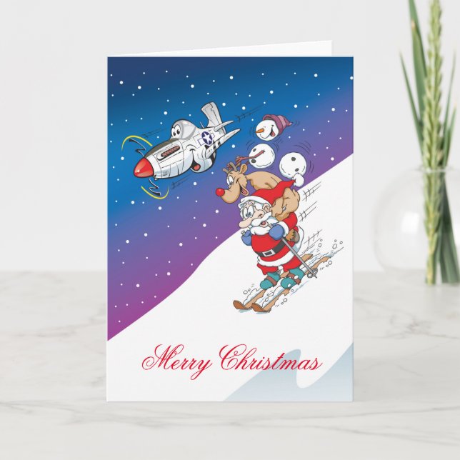 Tarjeta Festiva P-51 mustang, Feliz Navidad, texto editable (Anverso)