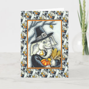 TARJETA FESTIVA PACHIDERMO DE GRACIAS, ELEFANTE DE PILGRIM AGRADEC