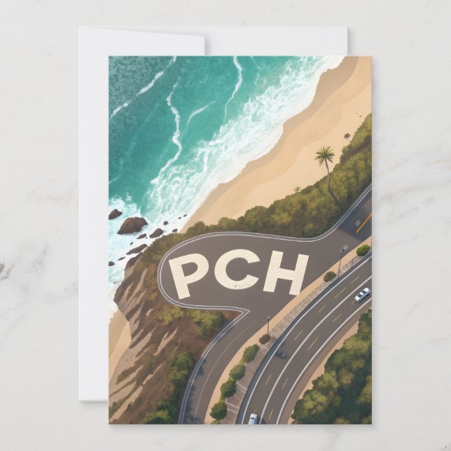 Tarjeta Festiva Pacific Coast Highway Aerial Travel Art (Anverso)