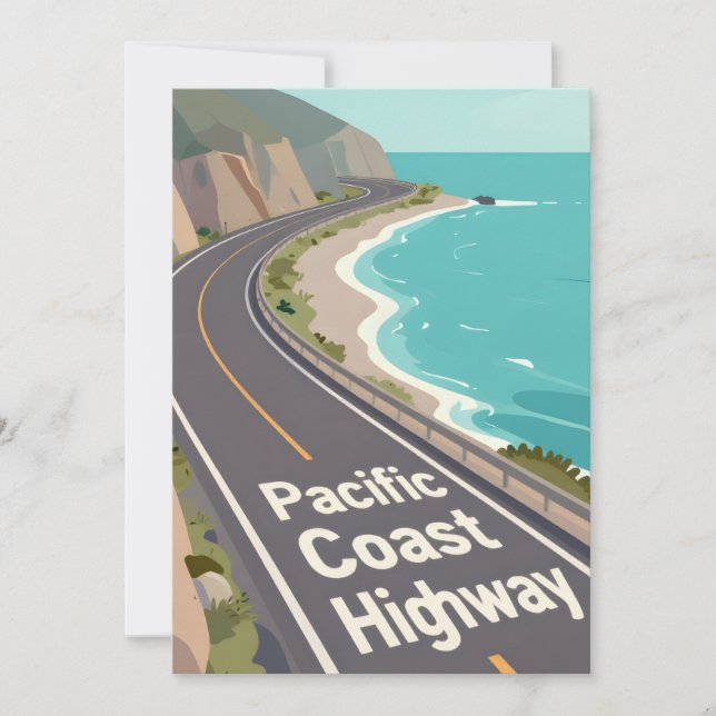 Tarjeta Festiva Pacific Coast Highway Graphic Travel Art (Anverso)