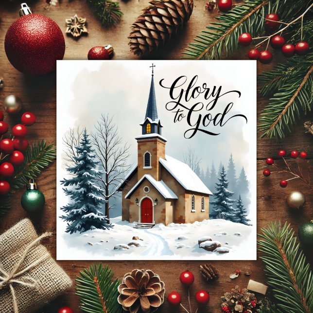 Tarjeta Festiva Pacífica escena de la Iglesia Navidades religiosos (Peaceful Church Scene Religious Christmas Holiday Card)