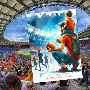 Tarjeta Festiva Padre e hijo viendo partido de fútbol acuarela