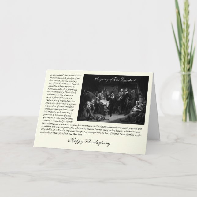 Tarjeta Festiva Padres del peregrino de Mayflower - firma del (Anverso)