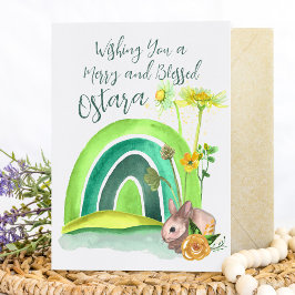Tarjeta Festiva Pagan floral del arcoiris del conejo primaveral