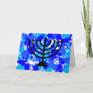 Tarjeta Festiva Paint Splatter Blue Menorah