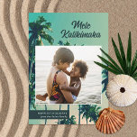 Tarjeta Festiva Painted Palm Trees Mele Kalikimaka Photo Christmas<br><div class="desc">This stunning holiday photo card features a painting of palm trees for the background and a rectangular (almost square) photo template. Stylish typography reads, "Mele Kallikimaka." Easy to personalize! The back contains a sand design over a white background. The perfect beach themed Christmas cards to send to family and friends!...</div>