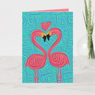 Tarjeta Festiva Pair of Flamingos in Love Holiday Card