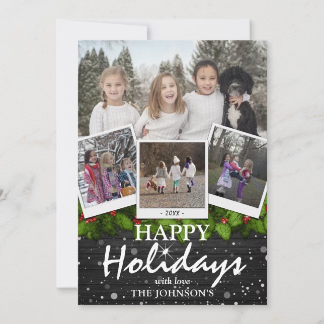 Tarjeta Festiva País Navidades de Madera Rústica Festividad 4 x Fo (Anverso)