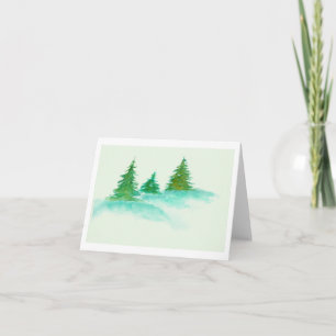 Tarjeta Festiva Paisaje acuático Arte Árboles Felices Fiestas