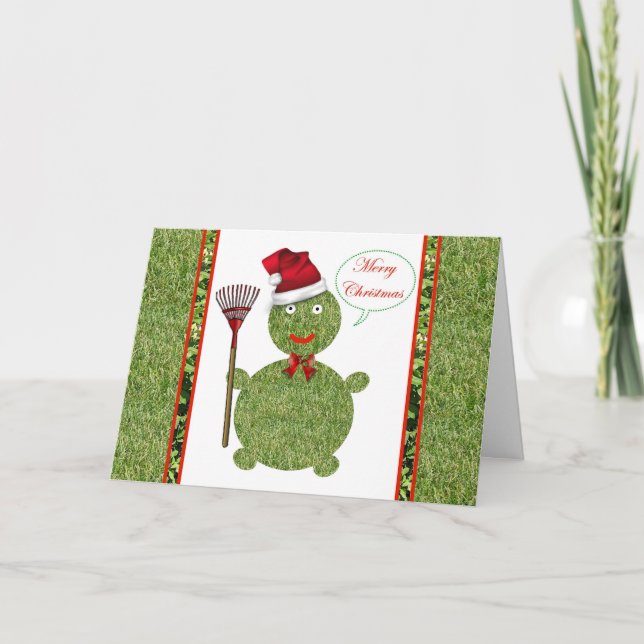 Tarjeta Festiva Paisaje de cuidado de césped de jardinería navideñ (Anverso)