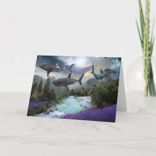 Tarjeta Festiva Paisaje de fantasía Gran tiburón blanco martillo