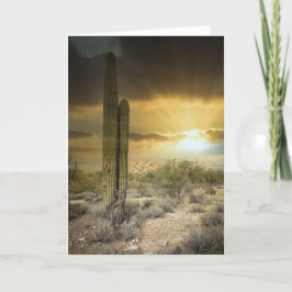 Tarjeta Festiva Paisaje del desierto de Arizona con rayos solares