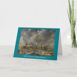 Tarjeta Festiva Paisaje del invierno con los patinadores en