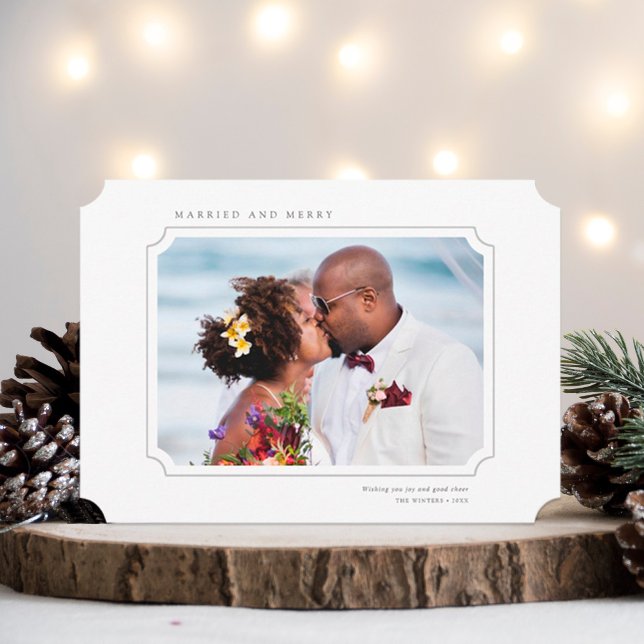 Tarjeta Festiva Paisaje fotográfico Mínimo Casado y Merry Newlywed (Subido por el creador)