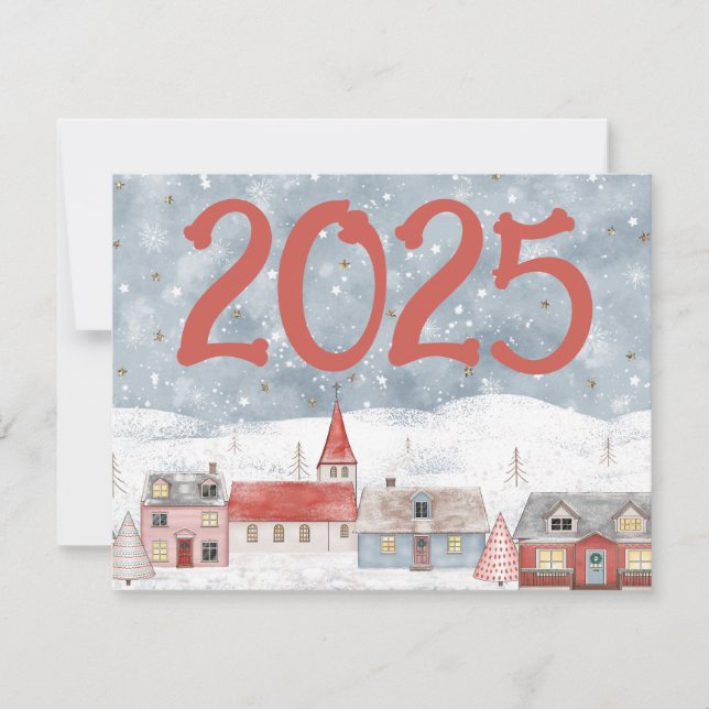 Tarjeta Festiva Paisaje Higge Cute 2024 Año Nuevo (Anverso)