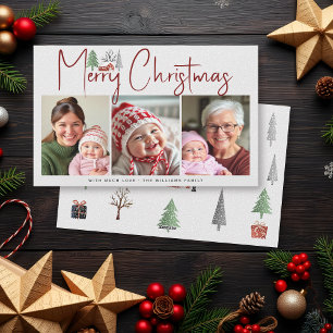 Tarjeta Festiva Paisaje invernal con árboles, Navidades de foto de