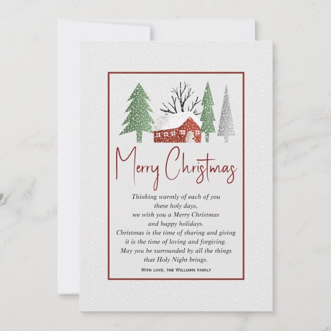 Tarjeta Festiva Paisaje invernal con árboles y Navidades nevados (Anverso)