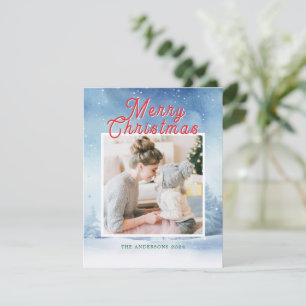 Tarjeta Festiva Paisaje invernal de acuarela con una foto