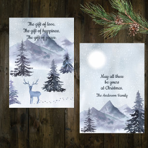 Tarjeta Festiva Paisaje invernal en acuarela de tonos azules