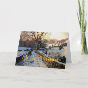 Tarjeta Festiva Paisaje invernal navideño vintage nevado