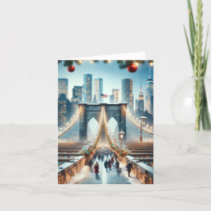 Tarjeta Festiva Paisaje invernal. Puente de Brooklyn - Nueva York