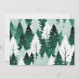 Tarjeta Festiva Paisaje nevado árboles de hoja perenne Feliz Navid