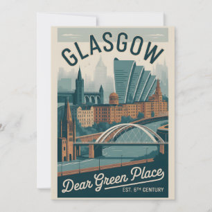 Tarjeta Festiva Paisaje urbano de Glasgow Escocia con estilo retro