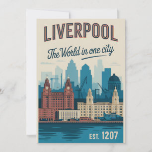 Tarjeta Festiva Paisaje urbano de Liverpool Inglaterra al estilo r