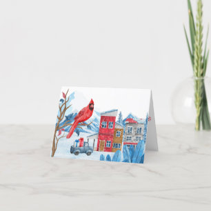 Tarjeta Festiva Paisaje urbano de pueblo en invierno mágico