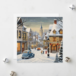 Tarjeta Festiva Paisaje urbano retro invernal