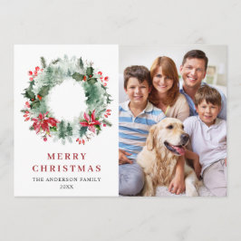 Tarjeta Festiva Paisaje Wreath Holly Berry Pine 3 FHOTO Saludo