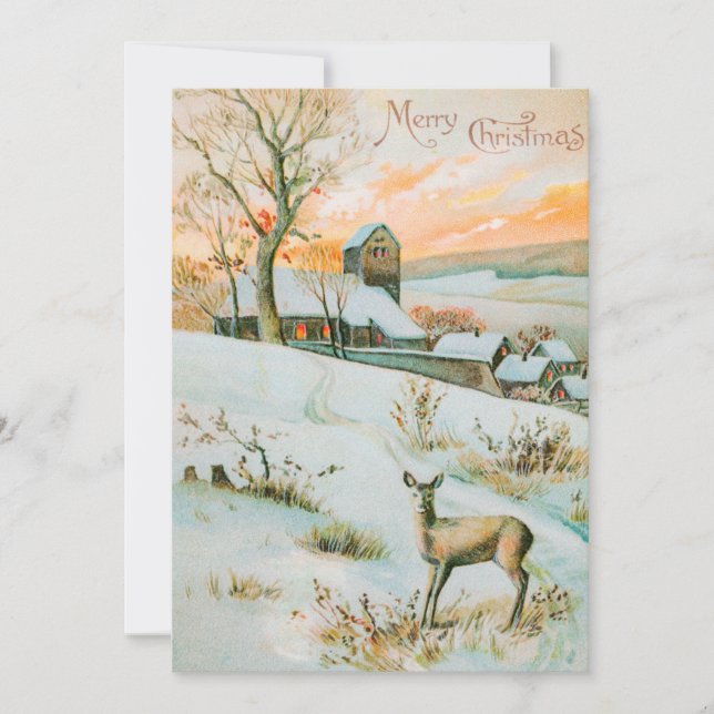 Tarjeta Festiva Paisaje y ciervo de la nieve de invierno para navi (Anverso)